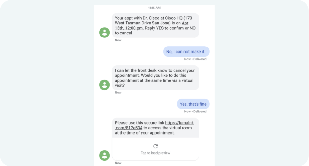 Appointment reminder with telehealth link